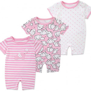 Set de 3 body-uri pentru bebelusi JiAmy, bumbac, alb/roz, 12-24 luni