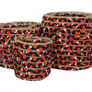 Set de 3 cosuri de depozitare Mabo, textil, rosu/negru