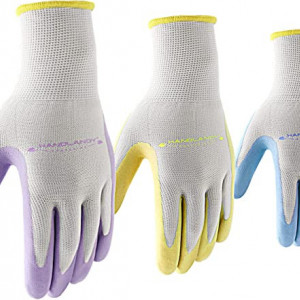 Set de 3 perechi de manusi pentru gradinarit FACELANDY,nitril, albastru/galben/violet, S
