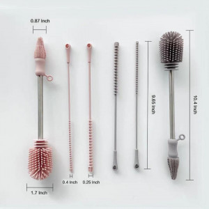 Set de 3 perii pentru curatarea sticlelor Haakaa silicon, argintiu/roz