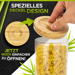 Set de 3 recipiente pentru alimente Wikoro, sticla/bambus, transparent/natur, 1000/500 ml