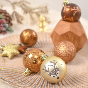 Set de 35 globuri pentru bradul de Craciun Valery Madelyn, plastic, cupru/auriu, 5 cm