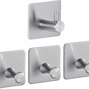 Set de 4 carlige pentru prosoape ANightStars, otel inoxidabil, argintiu, 45 x 45 mm