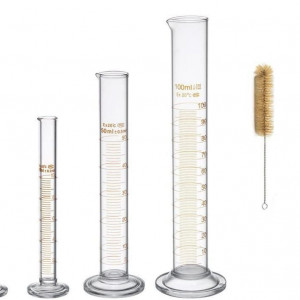 Set de 4 cilindre gradate pentru masurare si 2 perii Wobekuy, sticla, transparent, 5 ml / 10 ml / 50 ml / 100 ml