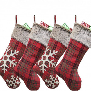 Set de 4 ciorapi pentru Craciun Vohoney, textil, rosu/negru/alb, 47,5 x 22 cm
