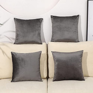 Set de 4 fete de perna TIAODIAN, catifea, gri inchis, 40 x 40 cm