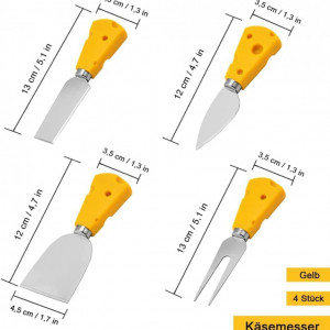 Set de 4 spatule pentru branza SVUPUE, otel inoxidabil, argintiu/galben, 12 x 3,5 cm