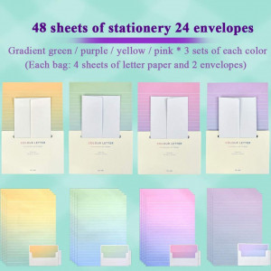 Set de 48 coli de scris si 24 de plicuri pentru scrisori N/A, hartie, multicolor, 14,3 x 21 cm/ 17,4 x 8,7 cm