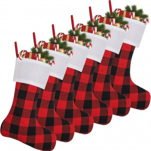 Set de 6 ciorapi de Craciun Cootato, textil, carouri, rosu/negru/alb, 46 cm