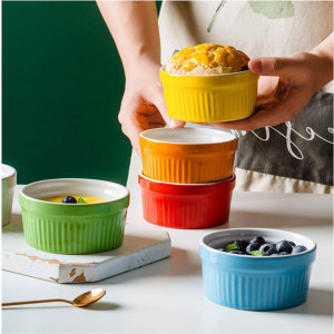 Set de 6 forme pentru sufleu Deyiis, ceramica, alb/albastru, 4 x 7 cm, 60 ml