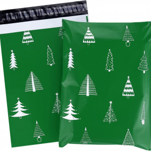 Set de 60 de pungi auto-adezive pentru transport de Craciun Homewit, plastic, verde/alb, 30 x 40 cm