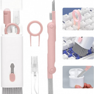 Set de 7 accesorii pentru curatare tastatura Dsplopk, plastic, alb/roz