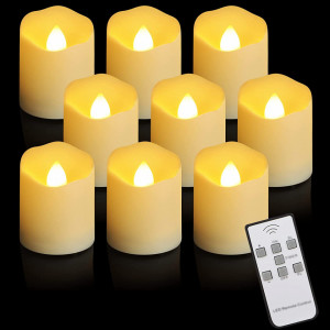 Set de 9 lumanari palpaitoare cu LED si telecomanda ZIYOUDOLI, plastic, alb cald, crem, 3 V, 4,5 X 4 cm