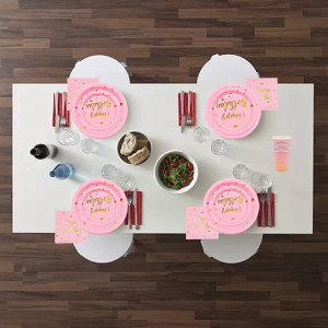 Set de masa pentru 10 persoane SIMUR, hartie, roz/auriu