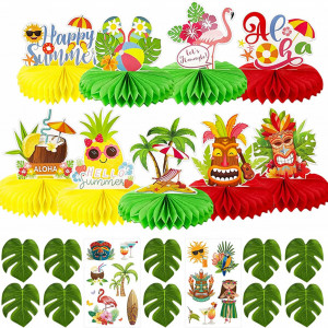 Set de petrecere cu tematica Hawaii BMHNQ, multicolor, hartie/matase, 21 piese