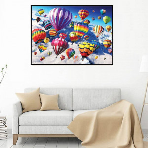 Set de pictura cu diamante Wtxzaqkk, model baloane cu aer cald, cu rama, multicolor, 30 x 40 cm