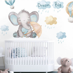 Set de stickere pentru perete Bdecoll, 3 foi, model elefant, vinil, multicolor