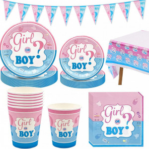Set de vesela pentru petrecere Amycute, carton, alb/roz/albastru, 66 piese
