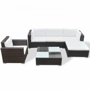 Set lounge Lynette, maro/crem, lemn/ratan