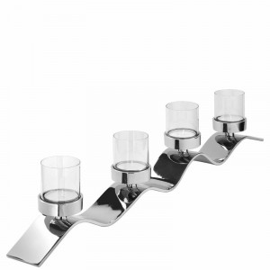 Suport pentru lumanari Wave, metal/sticla, argintiu, 12 x 5 x 54 cm