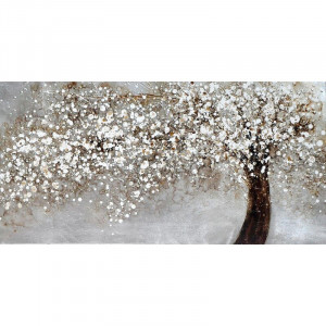 Tablou Albero, lemn/panza, argintiu/maro/alb, 40 x 80 x 3,8 cm