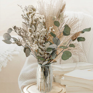 Buchet de flori uscate JUNRUI, 38 fire, natur/alb/verde, 40-50 cm