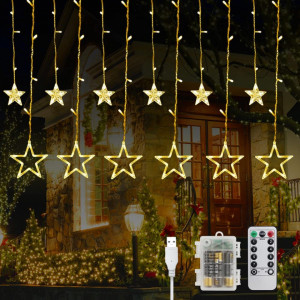 Cortina de lumini cu 138 LED-uri si 12 stele DANGZW, alb cald, USB, baterie, 2,5 m