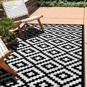 Covor pentru terasa Green Decore, plastic, alb/negru, 150 x 240 m