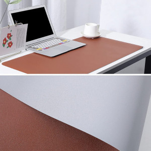 Covoras de birou multifunctional cu doua fete Goldmiky, piele sintetica, maro/gri, 80 x40 cm