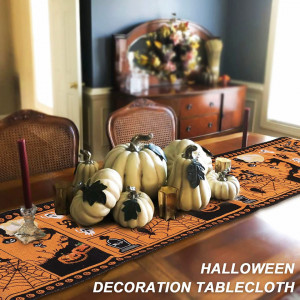 Fata de masa pentru Halloween Yisscen, poliester, maro/negru, 176,5 x 34,5 cm