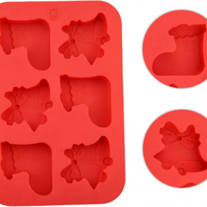Forma pentru prajituri de Craciun DYWW, rosu, silicon, 25.8 x 17 x 2.5 cm
