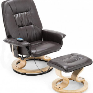 Fotoliu recliner Tuscany, cu masaj, piele naturala, maro, 103 x 79 x 78 cm