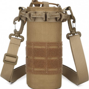 Geanta militara pentru sticla de apa UBORSE, nailon, brun, 8 x 22 cm