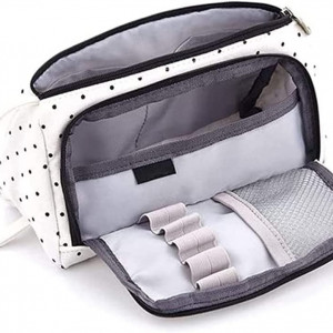 Geanta multifunctionala pentru stilouri/machiaj Aotlet, nailon, alb/negru, 20 x 11.5 x 8 cm