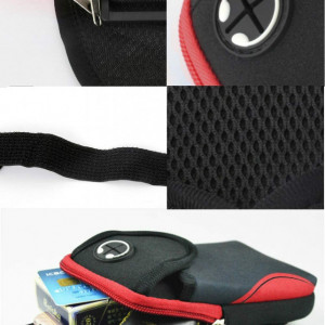 Geanta sport pentru brat MOLIWEN, textil, negru/rosu, 9,5 x 18 x 2 cm