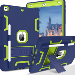 Husa de protectie pentru iPad 9/8/7 BENTOBEN, policarbonat/silicon, albastru/verde