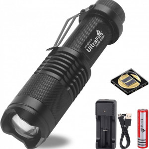 Lanterna 850nm cu infrarosu UltraFire, cu baterie reincarcabila 3.7V 2600mAh si incarcator USB, negru, 12,7 cm