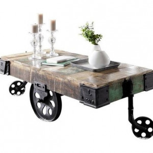 Masa de cafea Industrial, lemn masiv/ metal, 43 x 120 x 60 cm