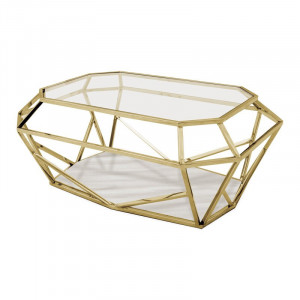 Masa de cafea Jevon, metal/sticla, auriu, 41 x 100 x 70 cm