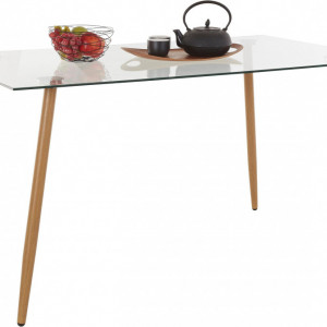 Masa dreptunghiulara Miller sticla/lemn, transparent/maro, 140x80x75 cm