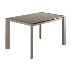 Masa extensibila Valla Tortora, blat de sticla si picioare metalice, 122 X 80 X 76 cm