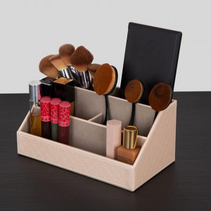Organizator de birou AINAK, piele artificiala, roz, 29,5 x 11 x 11 cm
