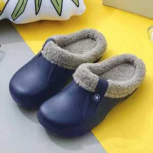 Papuci cu blana Coswind, cauciuc/textil, albastru /gri, 40-41