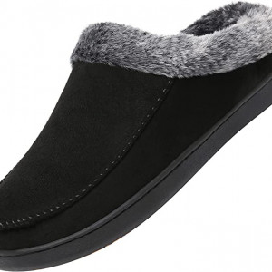 Papuci de iarna cu blana Mishansha, textil/cauciuc, negru/gri, 38