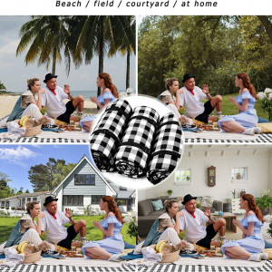 Patura de picnic cu sac de depozitare Gxhong, negru/alb, acrilic/PEVA, 200 x 150 cm