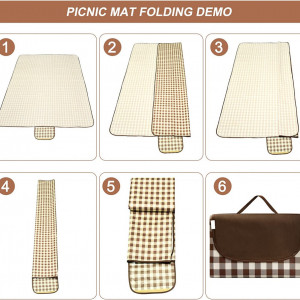 Patura de picnic Naapesi, tesatura oxford/PVC, maro/alb, 200 x 145 cm