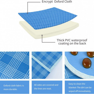 Patura picnic TKLake, PVC/tesatura oxford, albastru/alb, 150 x 200 cm