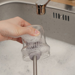 Perie de curatare pentru sticle Haakaa, silicon/otel inoxidabil, gri, 26,4 x 4,3 cm