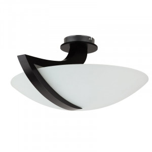 Plafoniera Shen, lemn/sticla, alb/negru, 25 x 54 x 54 cm