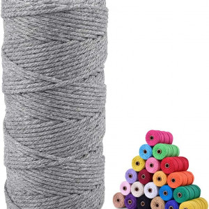 Rola macrame jijAcraft, bumbac, gri, 100 m x 3 mm